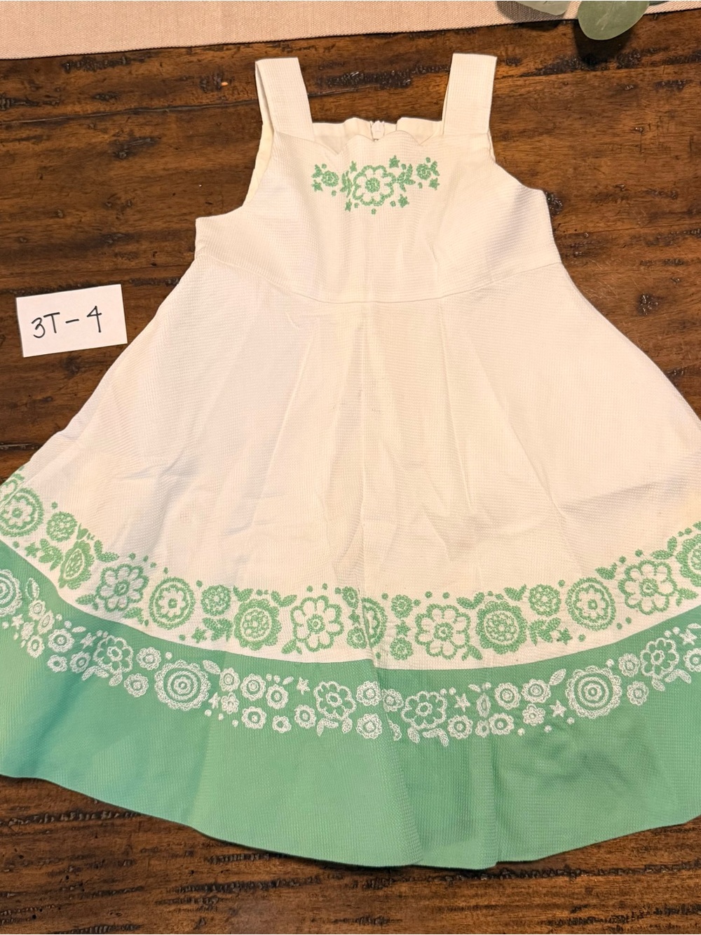 Girls White and Mint Green Floral Border Sundress